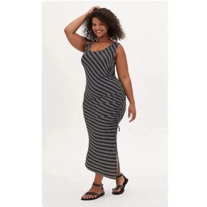 Torrid Super Soft Midi Dress Sz 2X Sleeveless Asymmetrical Striped Black White